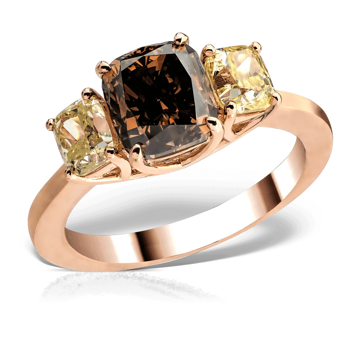 18K rose gold ring with brown diamonds of 2.62ct and yellow diamonds of 1.3ct