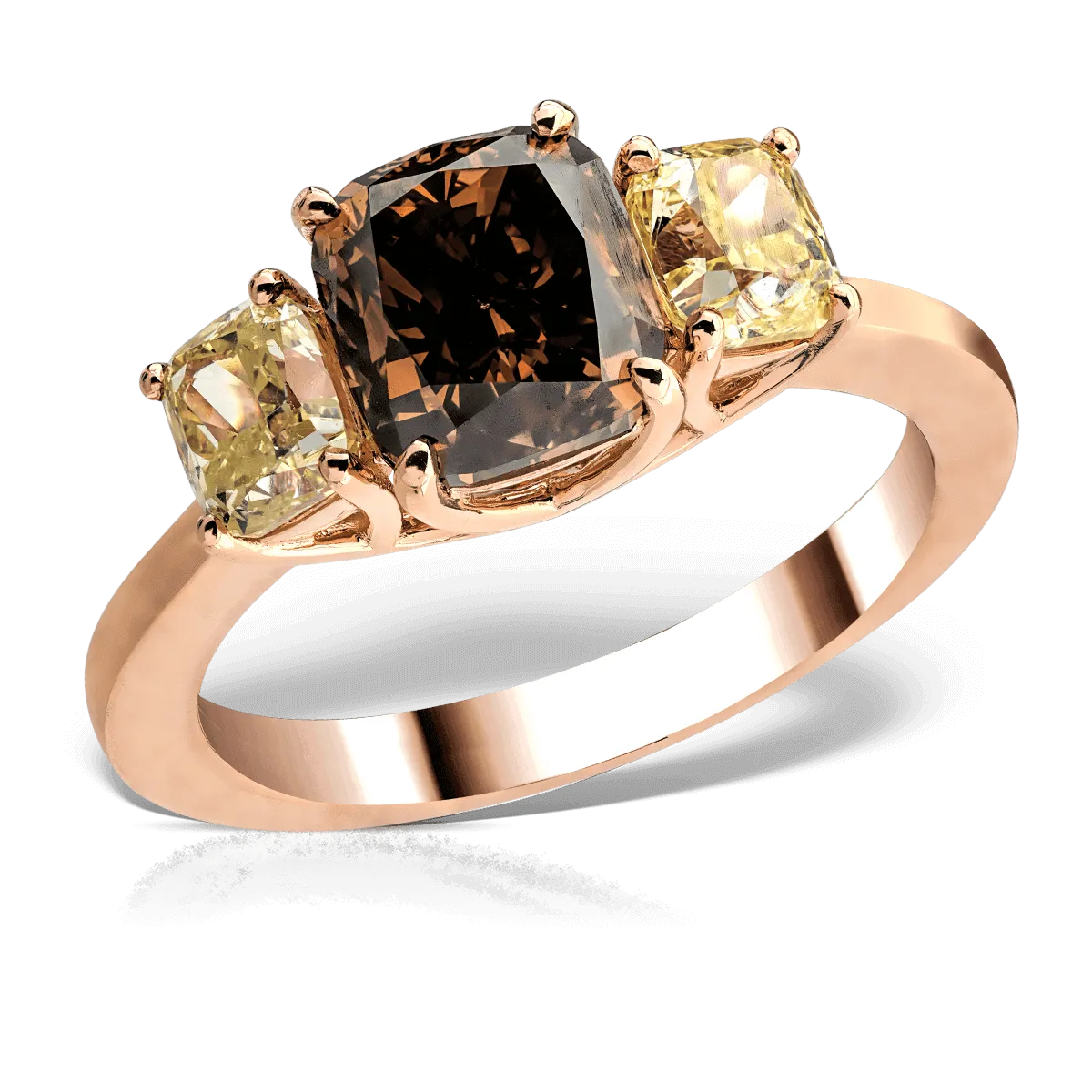 Inel din aur roz cu diamant maro rectangular de 2.62ct si diamante galbene de 1.3ct
