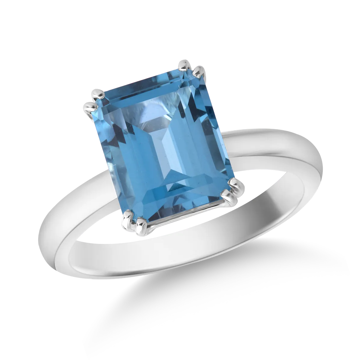 Inel din aur alb cu topaz London blue rectangular de 3ct si diamante de 0.01ct