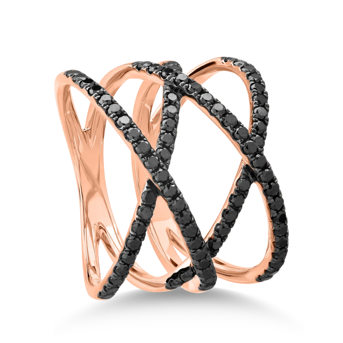 Teilor Inel din aur roz cu diamante negre microsetting de 0.8ct