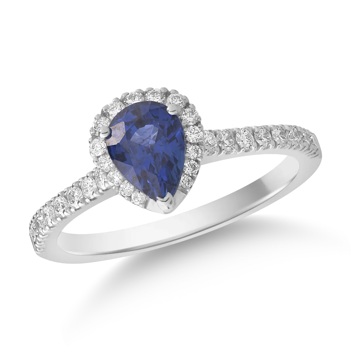 Inel din aur alb cu safir pear de 0.8ct si diamante de 0.3ct