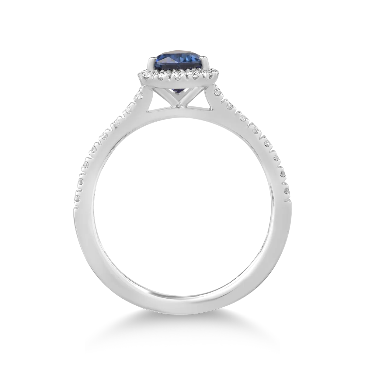 Pierścionek z 18K białego złota z 1.07ct szafirem i 0.3ct diamentem