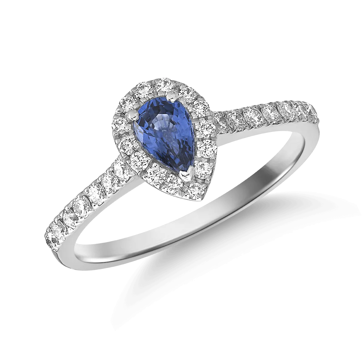Teilor Inel din aur alb cu safir pear de 0.5ct si diamante de 0.3ct