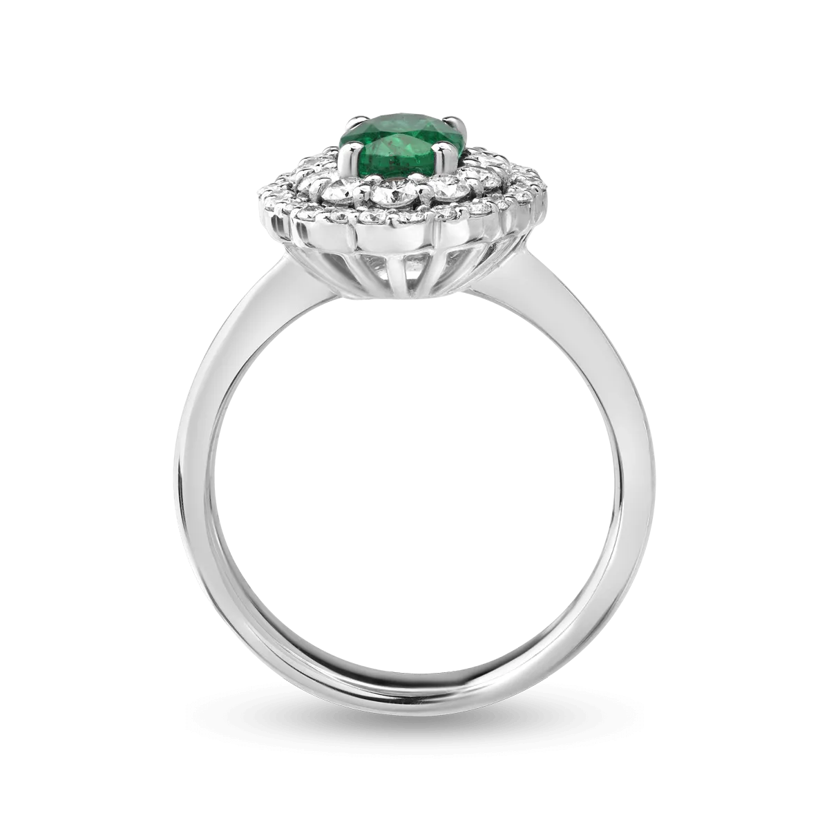 Gyűrű 18K-os fehér aranyból 0.71ct smaragddal és 0.56ct gyémánttal