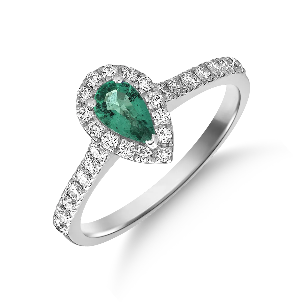 18K white gold ring with 0.4ct emerald and 0.38ct diamonds