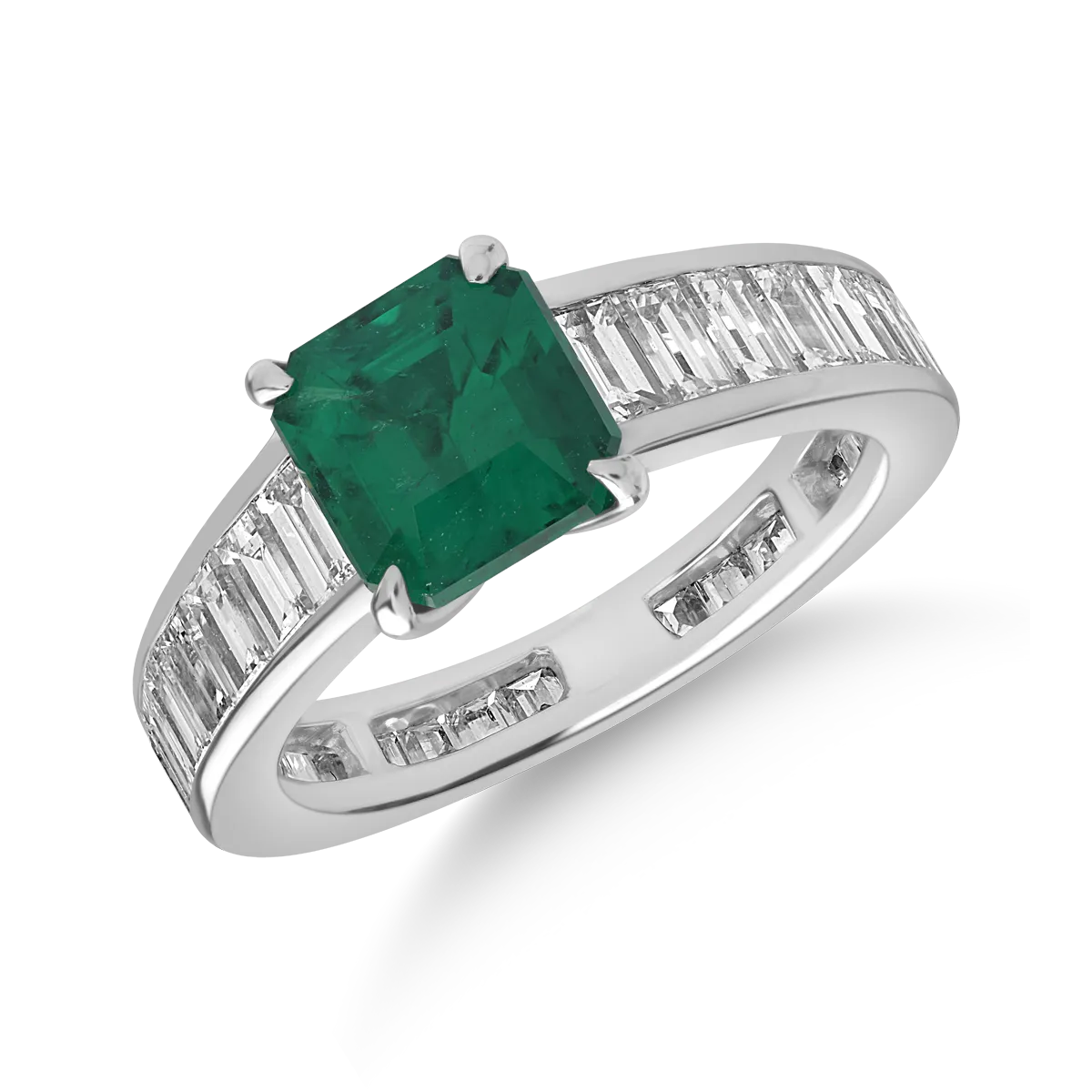 Inel din aur alb cu smarald de 2.1ct si diamante de 2.4ct