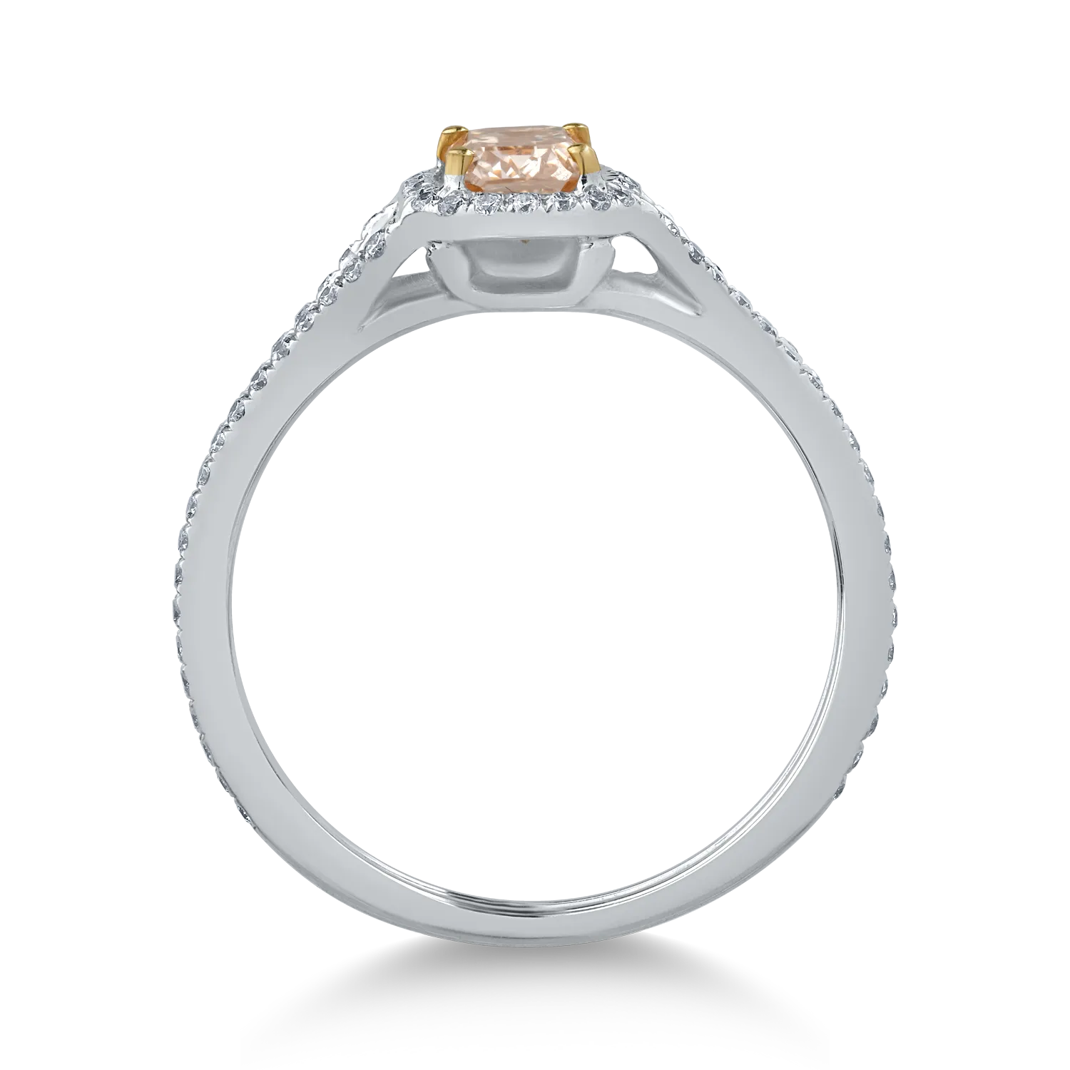 Inel din aur alb de 18K cu diamant fancy-multicolor de 0.56ct si diamante de 0.18ct
