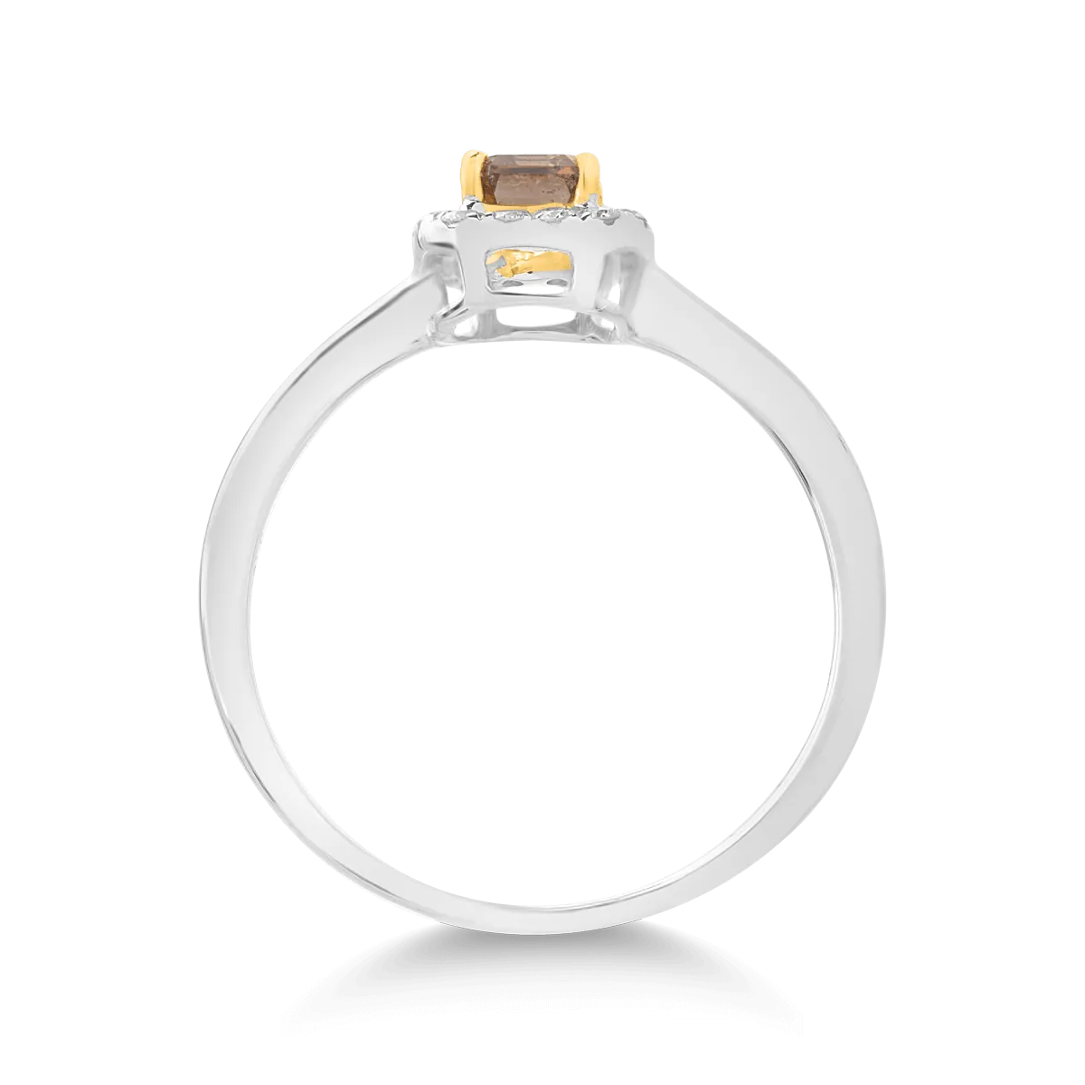 Inel din aur alb de 18K cu diamant maro de 0.48ct si diamante transparente de 0.14ct