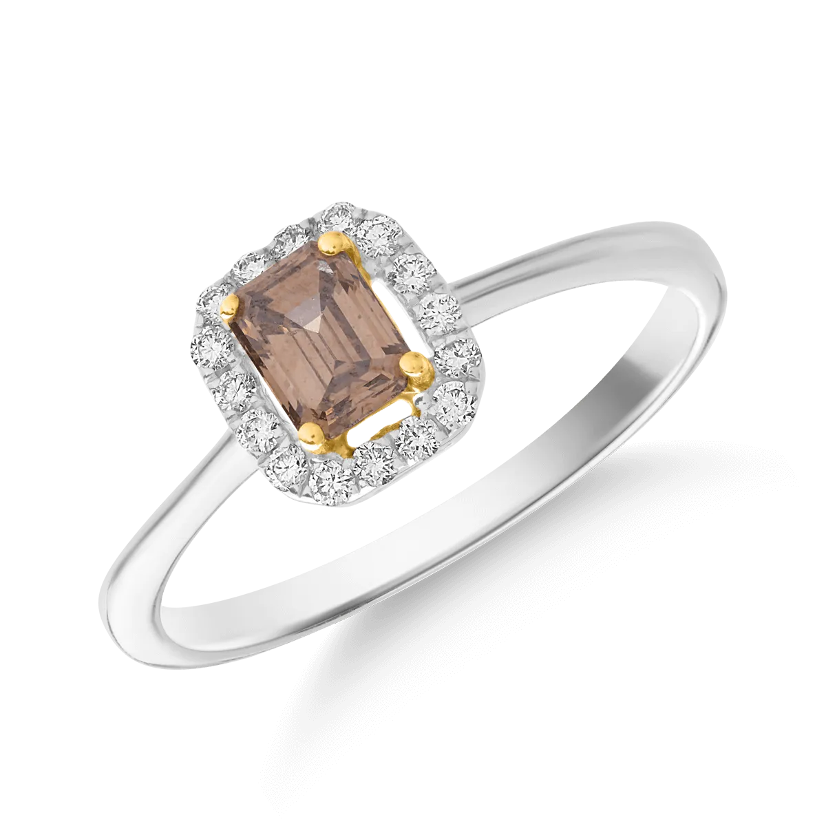 Teilor Inel din aur alb cu diamant maro rectangular de 0.48t si diamante transparente de 0.1ct