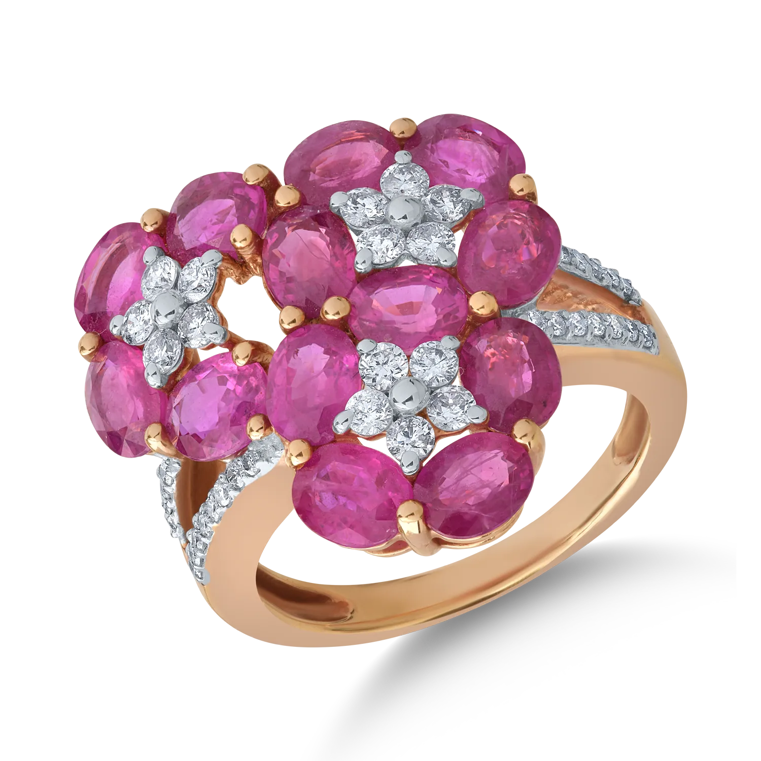 18K rose gold ring with 5.47ct rubies and 0.54ct diamonds