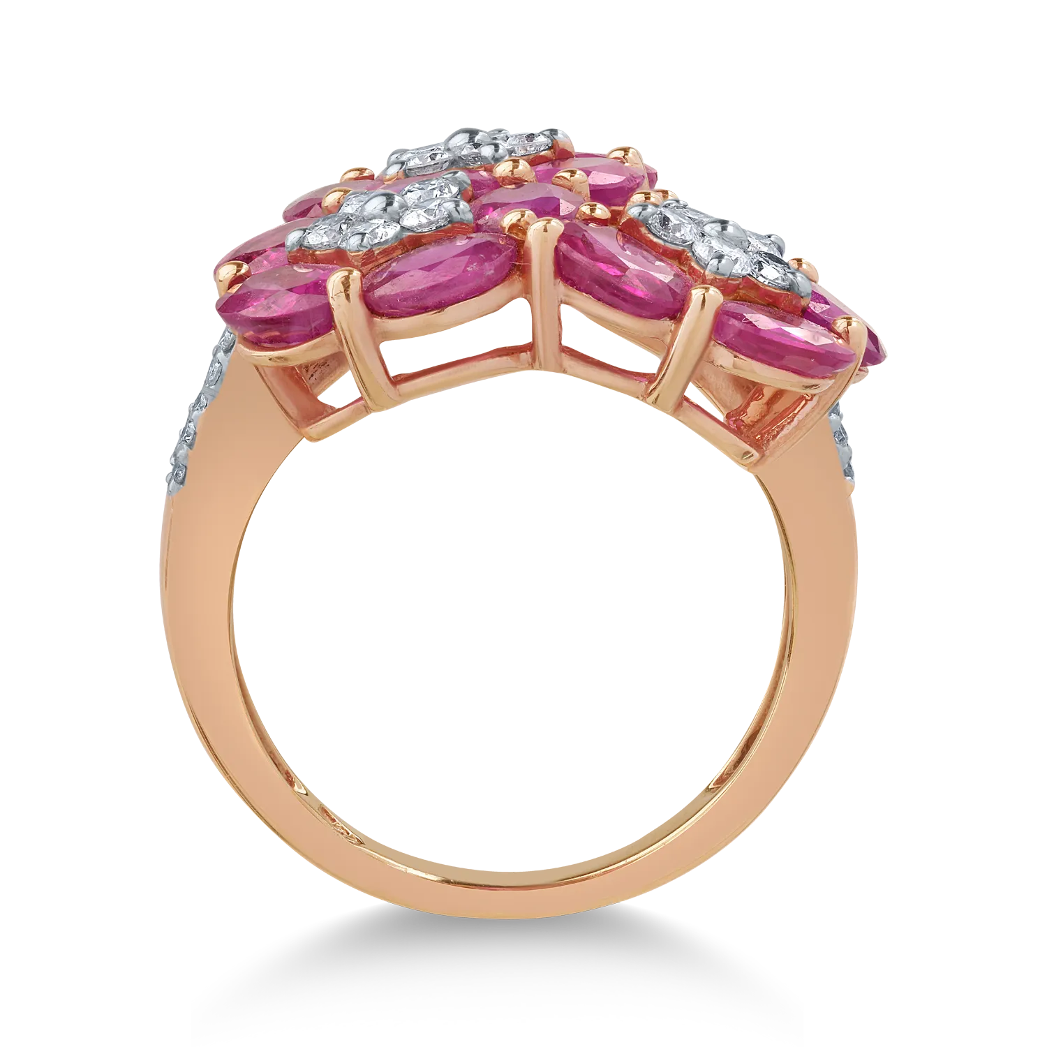 18K rose gold ring with 5.47ct rubies and 0.54ct diamonds