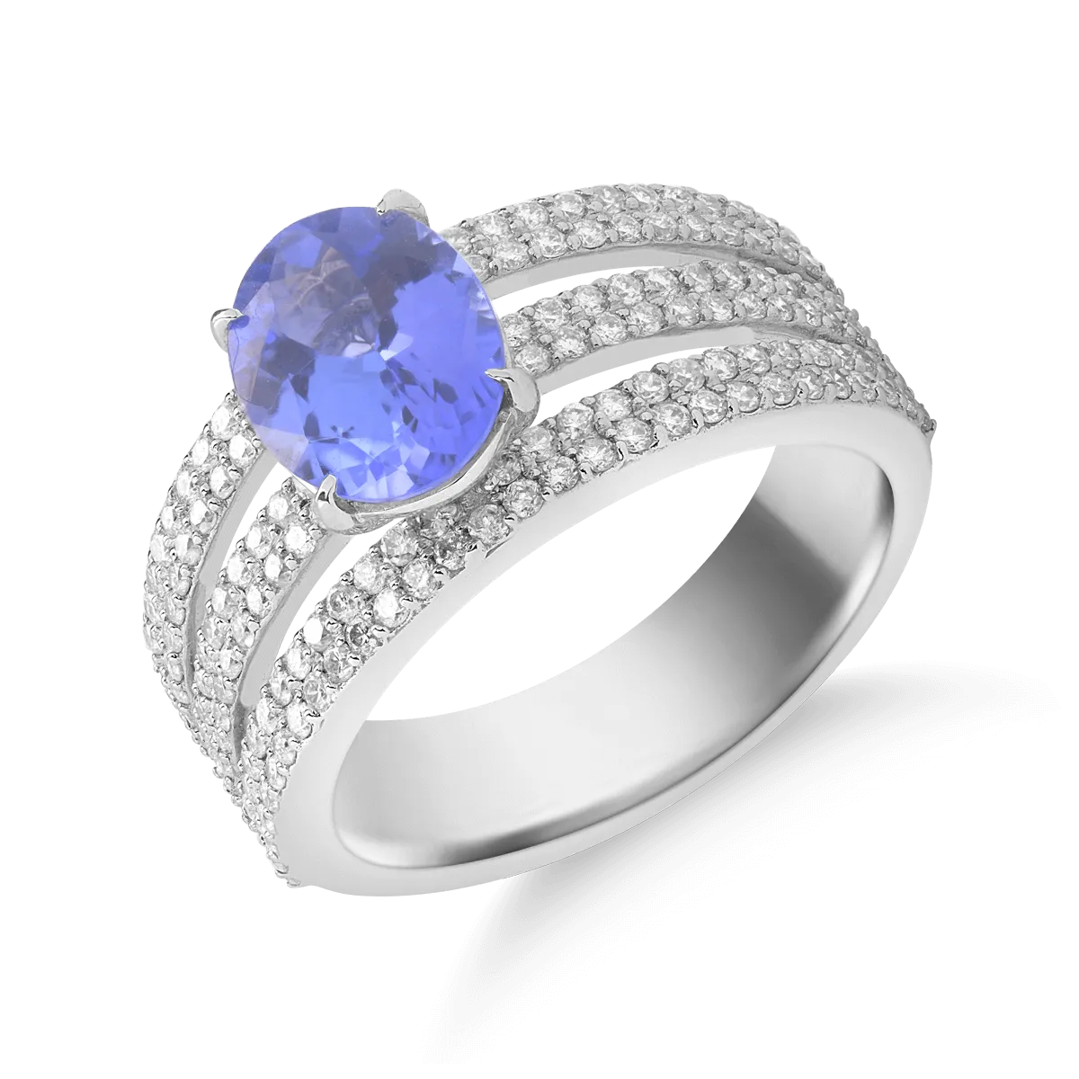 Teilor Inel din aur alb cu tanzanit oval de 2ct si diamante de 0.8ct