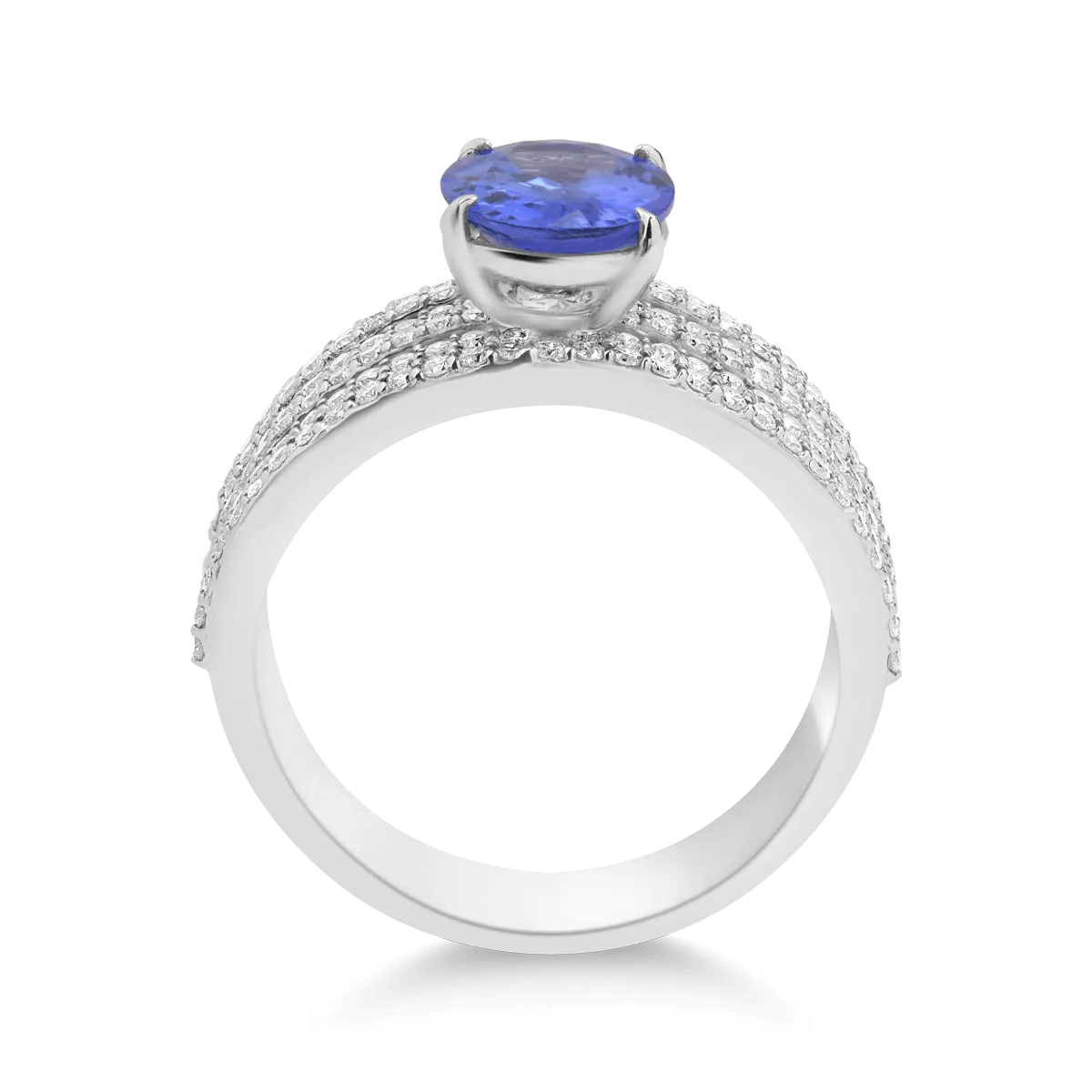 Inel din aur alb cu tanzanit oval de 2.01ct si diamante de 0.8ct