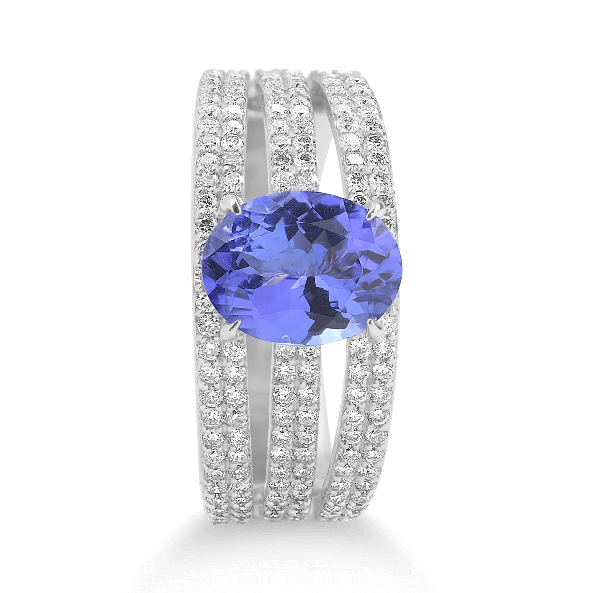 Inel din aur alb cu tanzanit oval de 2.01ct si diamante de 0.8ct