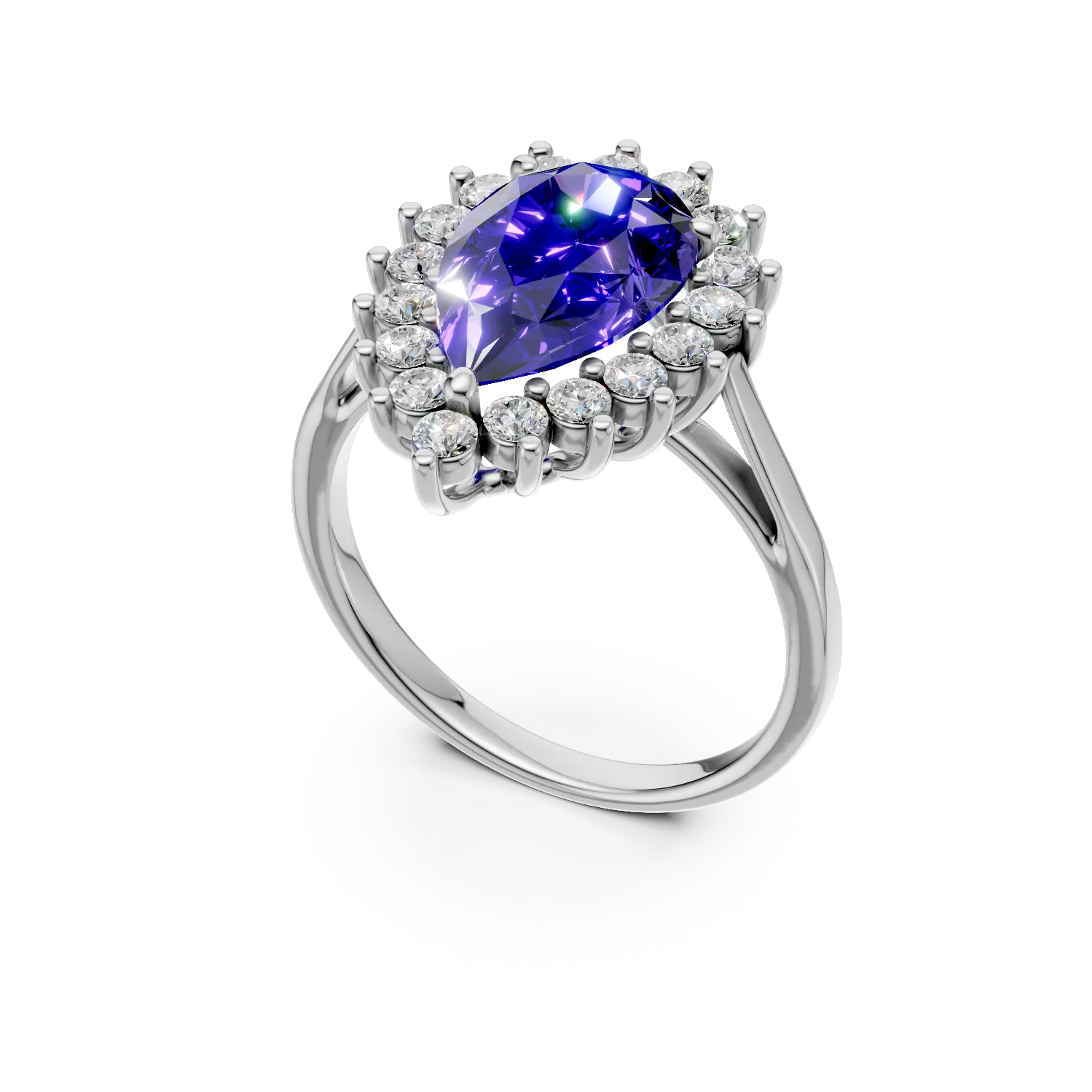 Inel din aur alb cu tanzanit de 2.7ct si diamante de 0.6ct