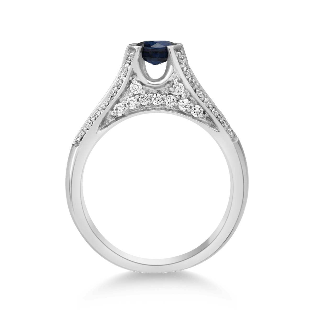 Gyűrű 14K-os fehér aranyból 0.8ct kezelt zafírral és 0.51ct gyémánttal