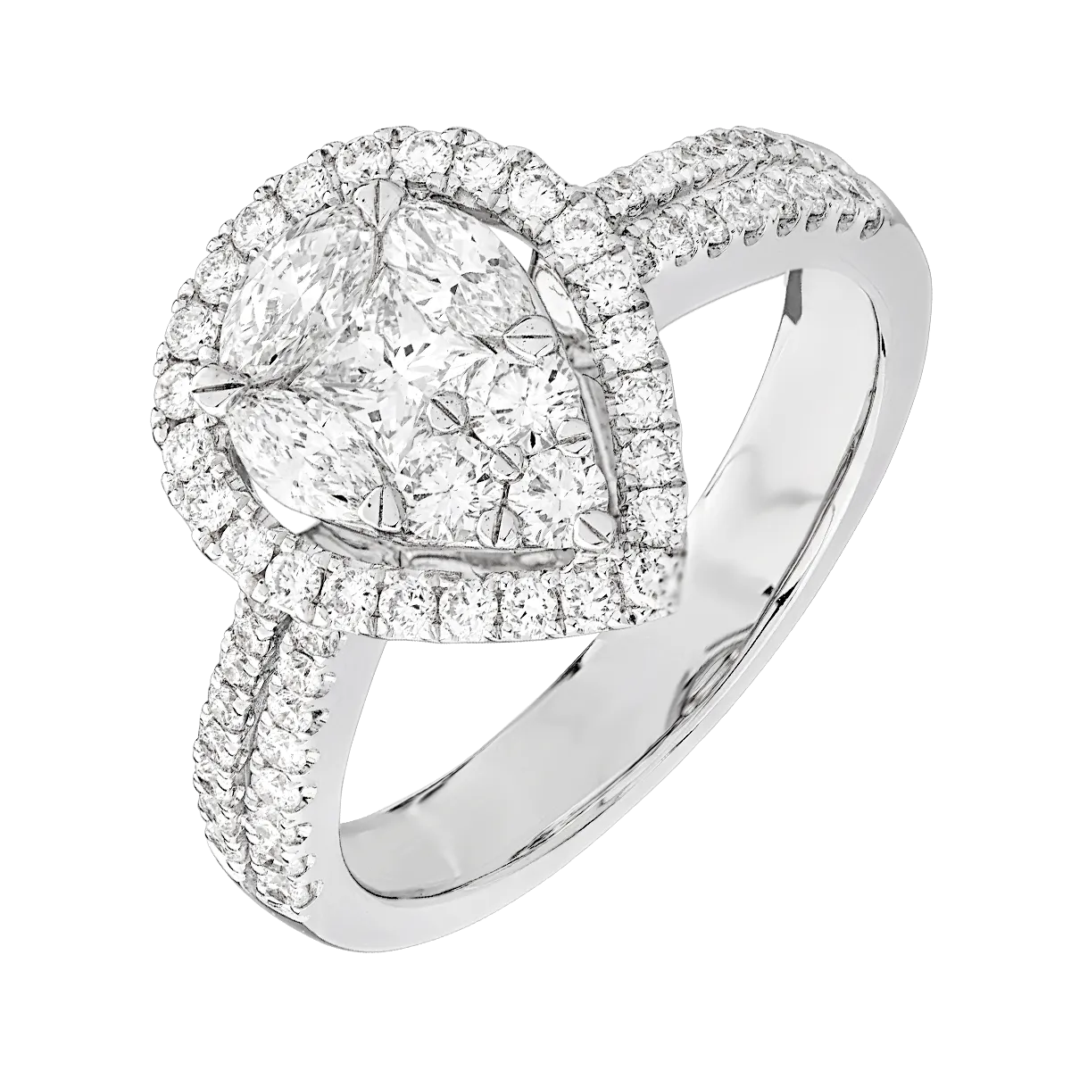 Teilor Inel din aur alb cu diamant pear de 0.2 si diamante de 0.9ct