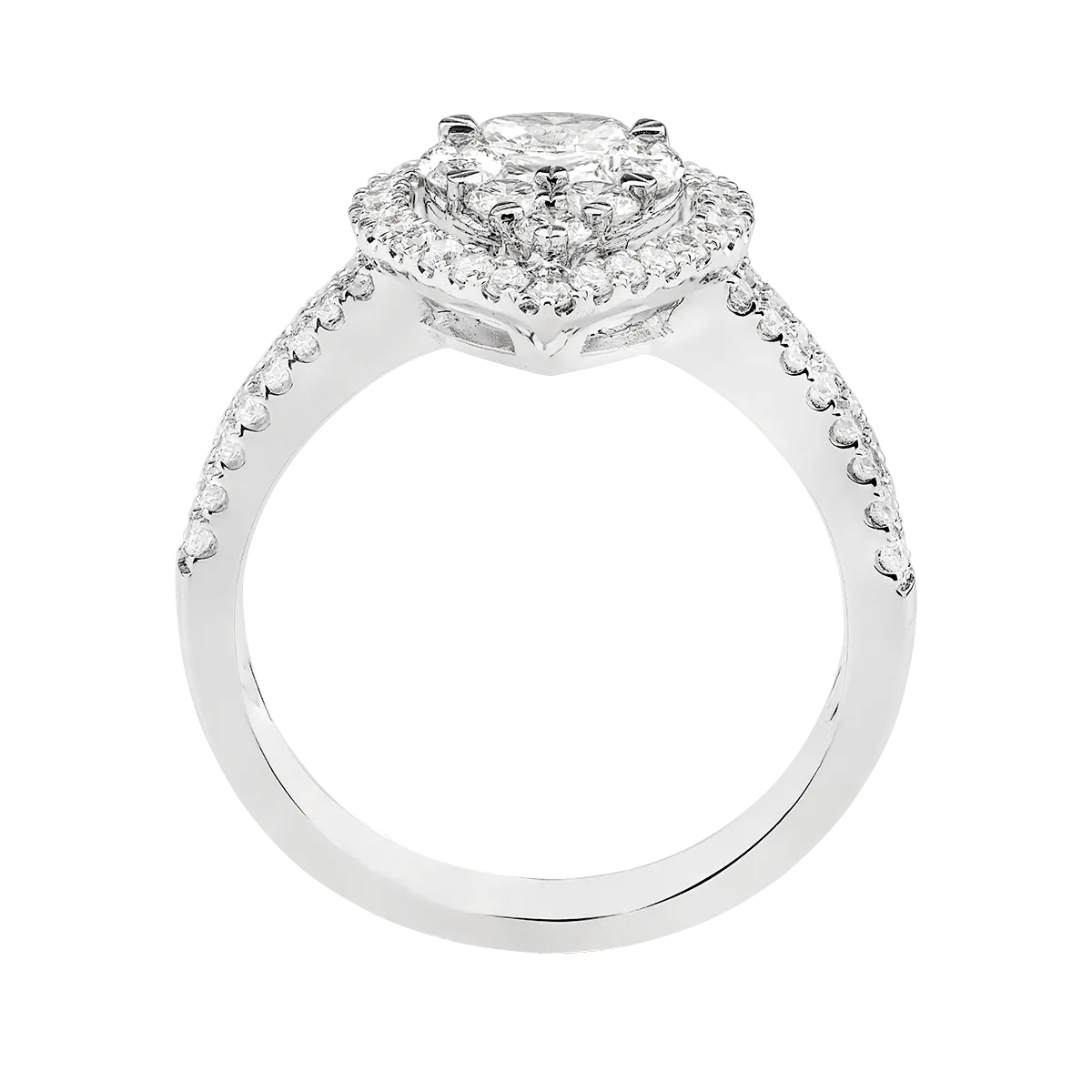 Inel din aur alb cu diamant pear de 0.24 si diamante de 0.90ct