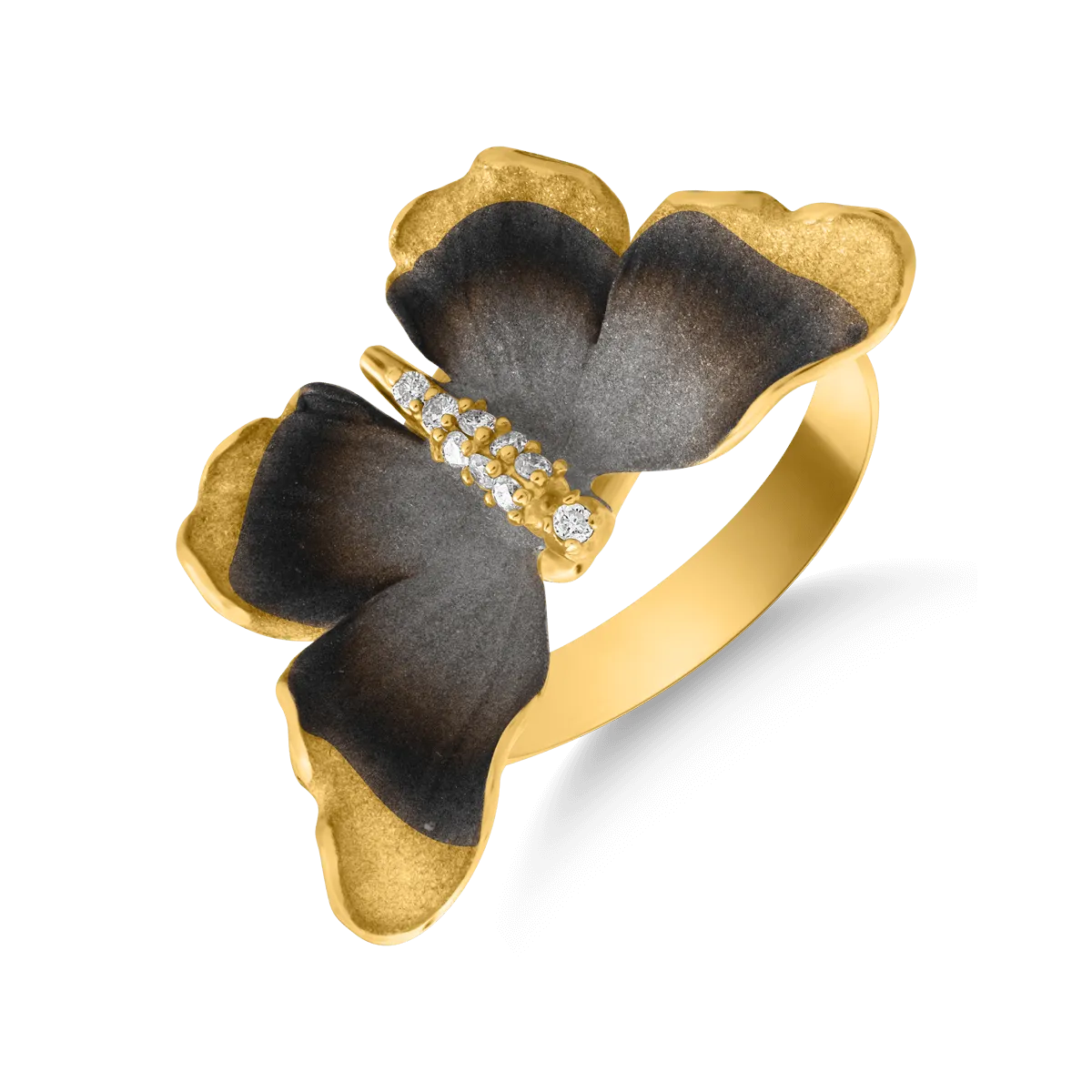 Pillangó gyűrű 18K-os sárga aranyból 0.06ct gyémánttal