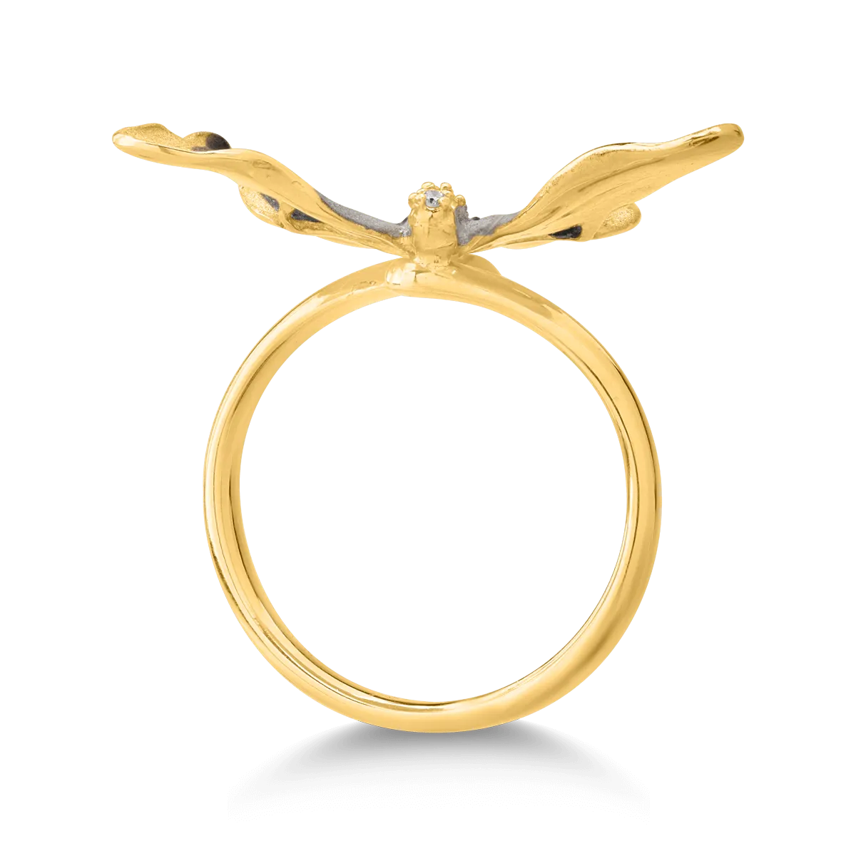 18K yellow gold butterfly ring with 0.06ct diamond