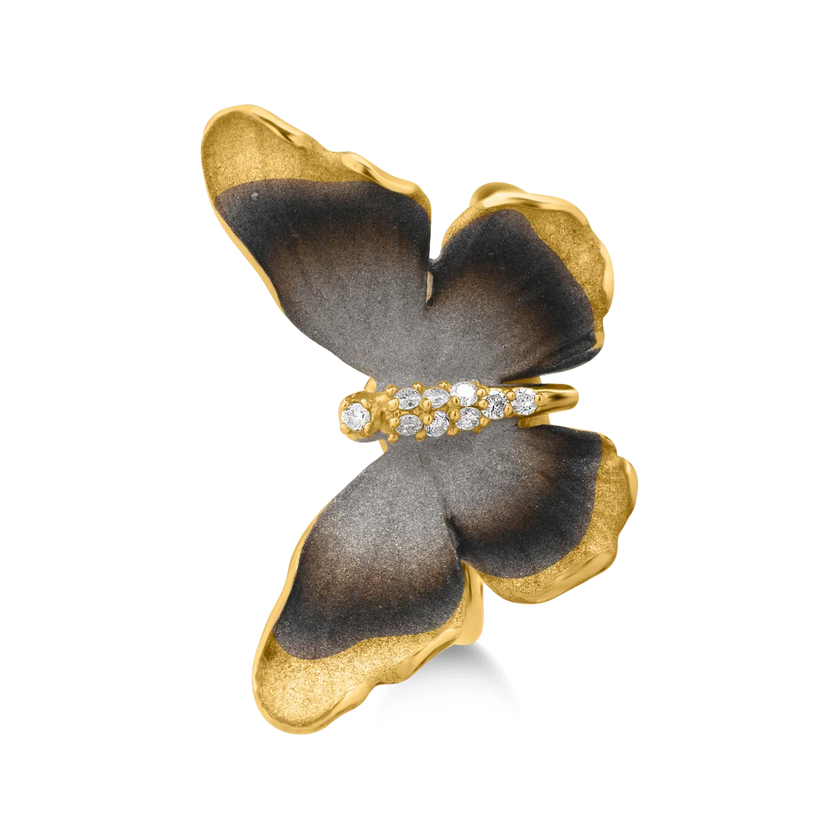 18K yellow gold butterfly ring with 0.06ct diamond