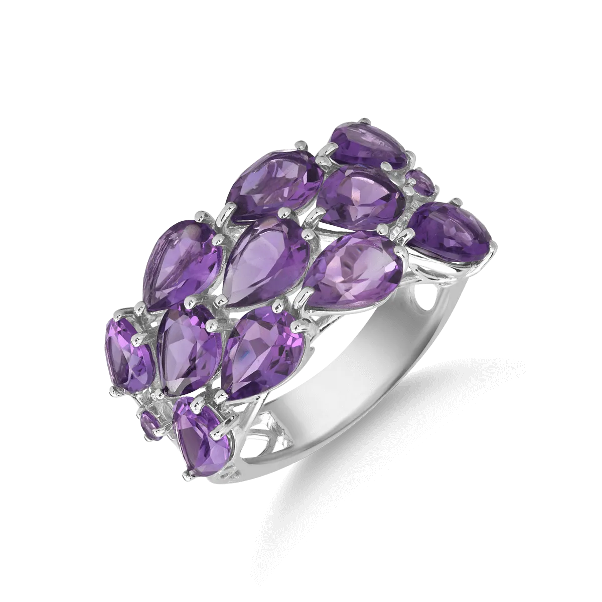Teilor Inel din aur alb cu ametiste pear si rotunde de 7.5ct