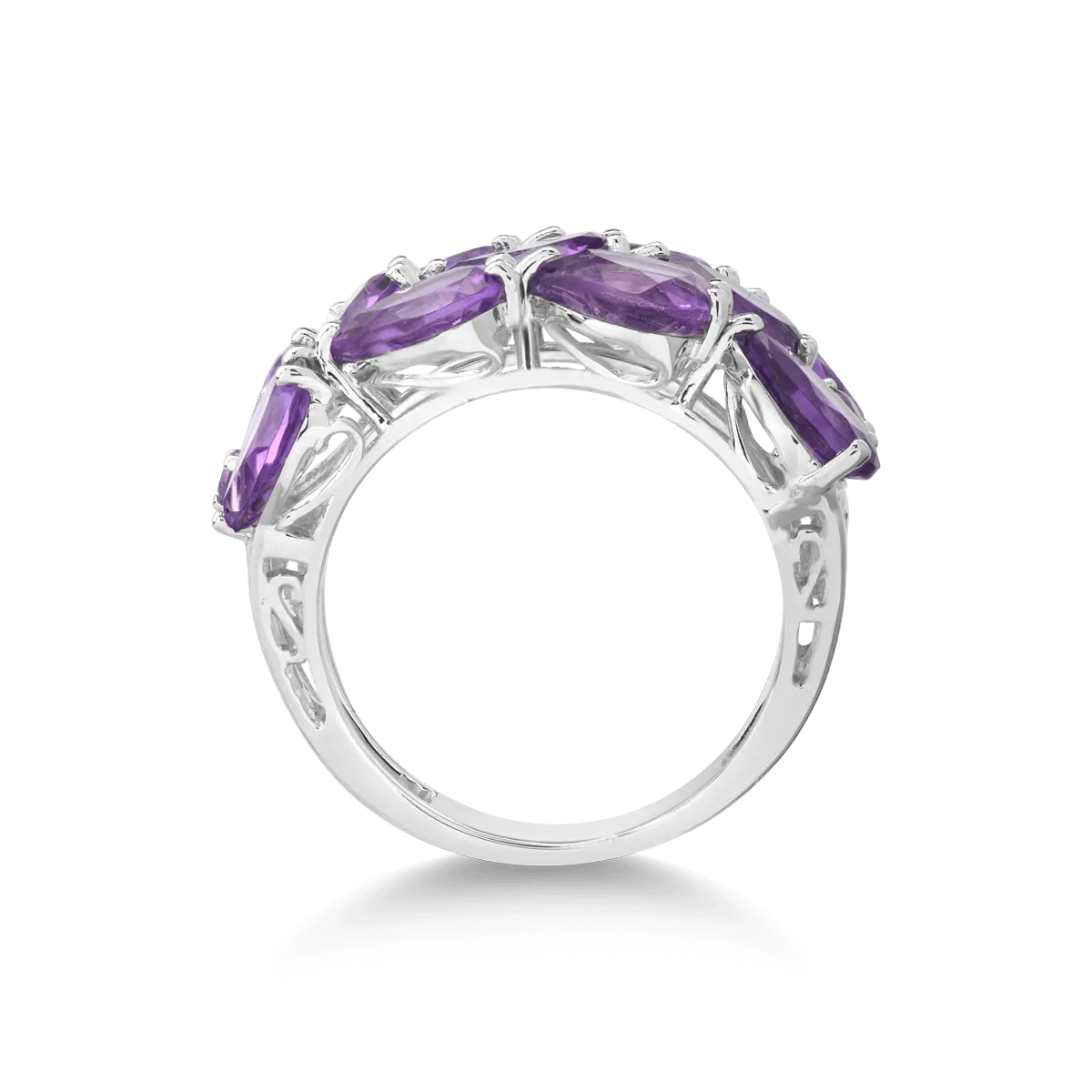 Inel din aur alb de 14K cu ametiste de 7.58ct