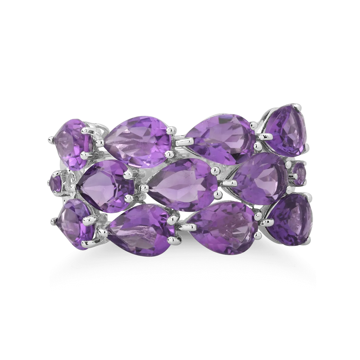 Inel din aur alb de 14K cu ametiste de 7.58ct