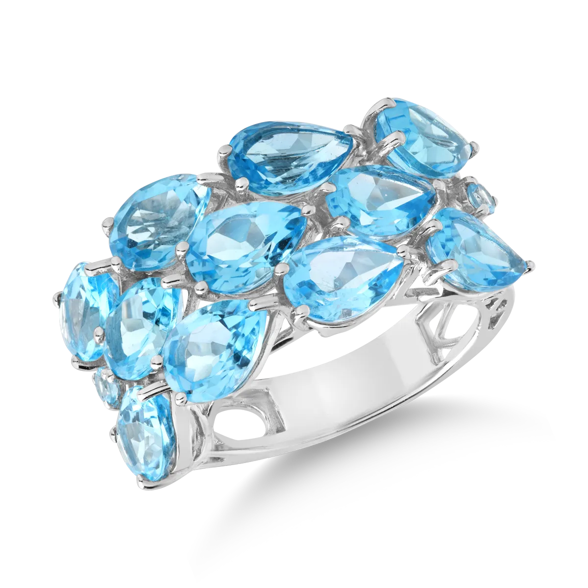 14K white gold ring with 9.56ct blue topaz