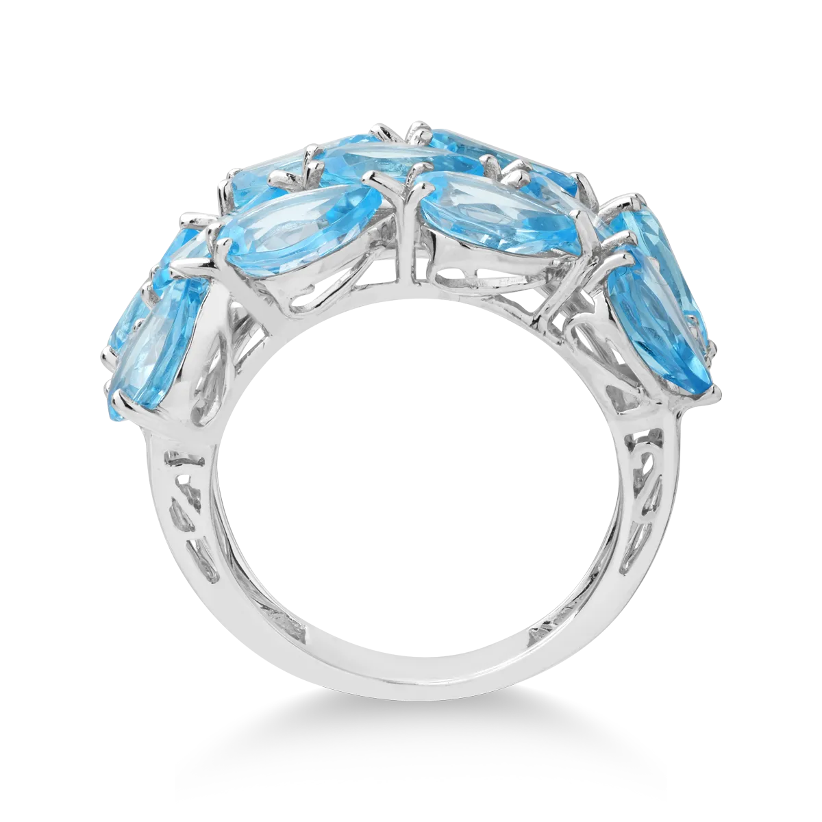 14 k fehér arany gyűrű, kék topazes 9,56ct