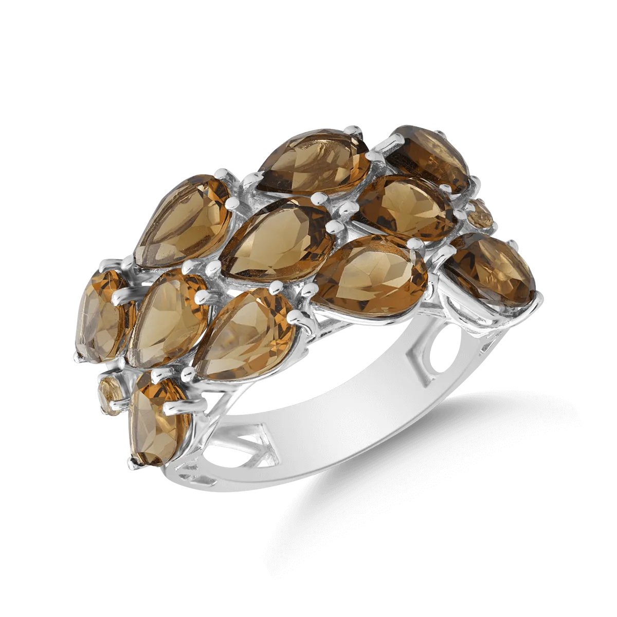 14K white gold ring with 7.58ct cognac quartz