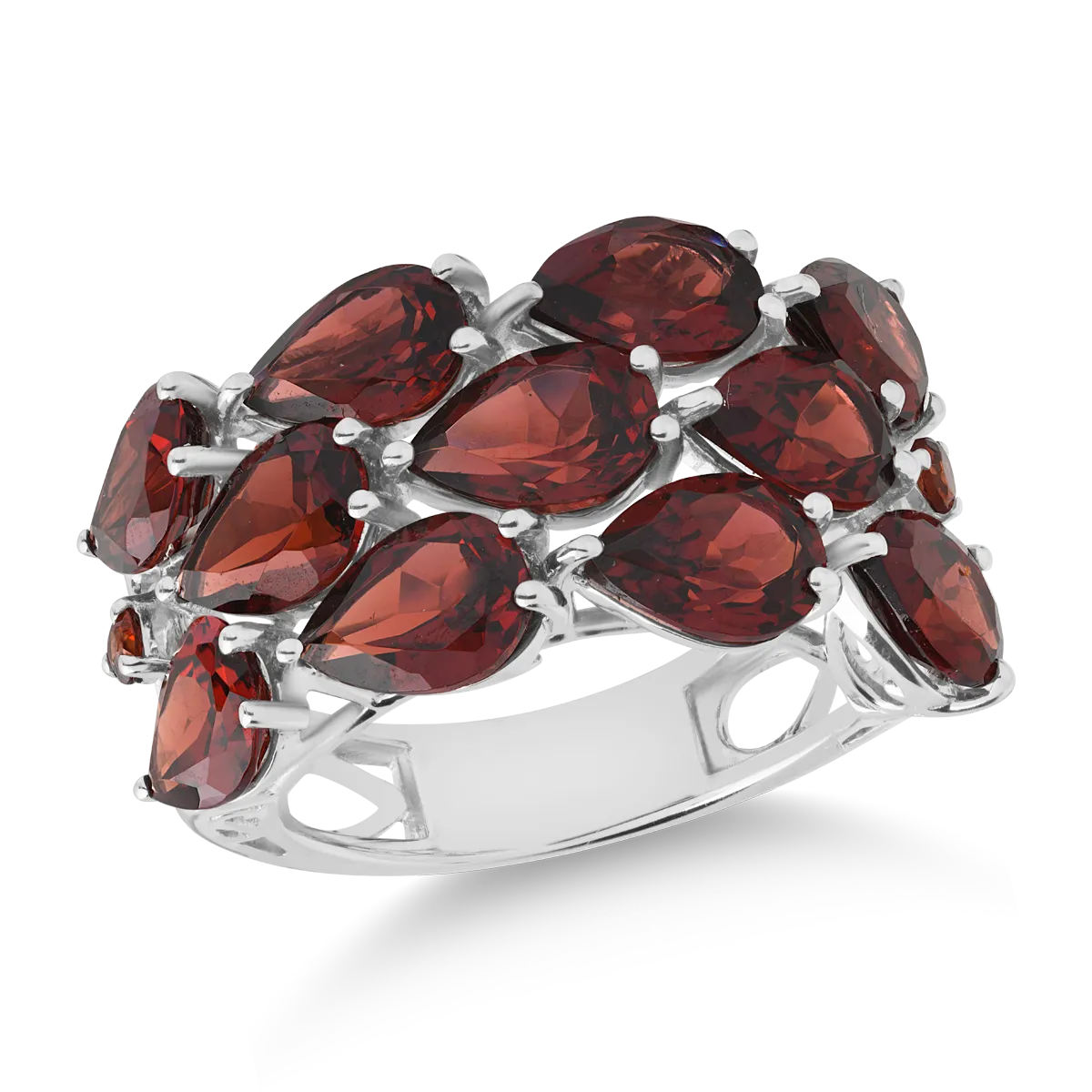 Teilor Inel din aur alb cu granate pear si rotunde de 9.1ct