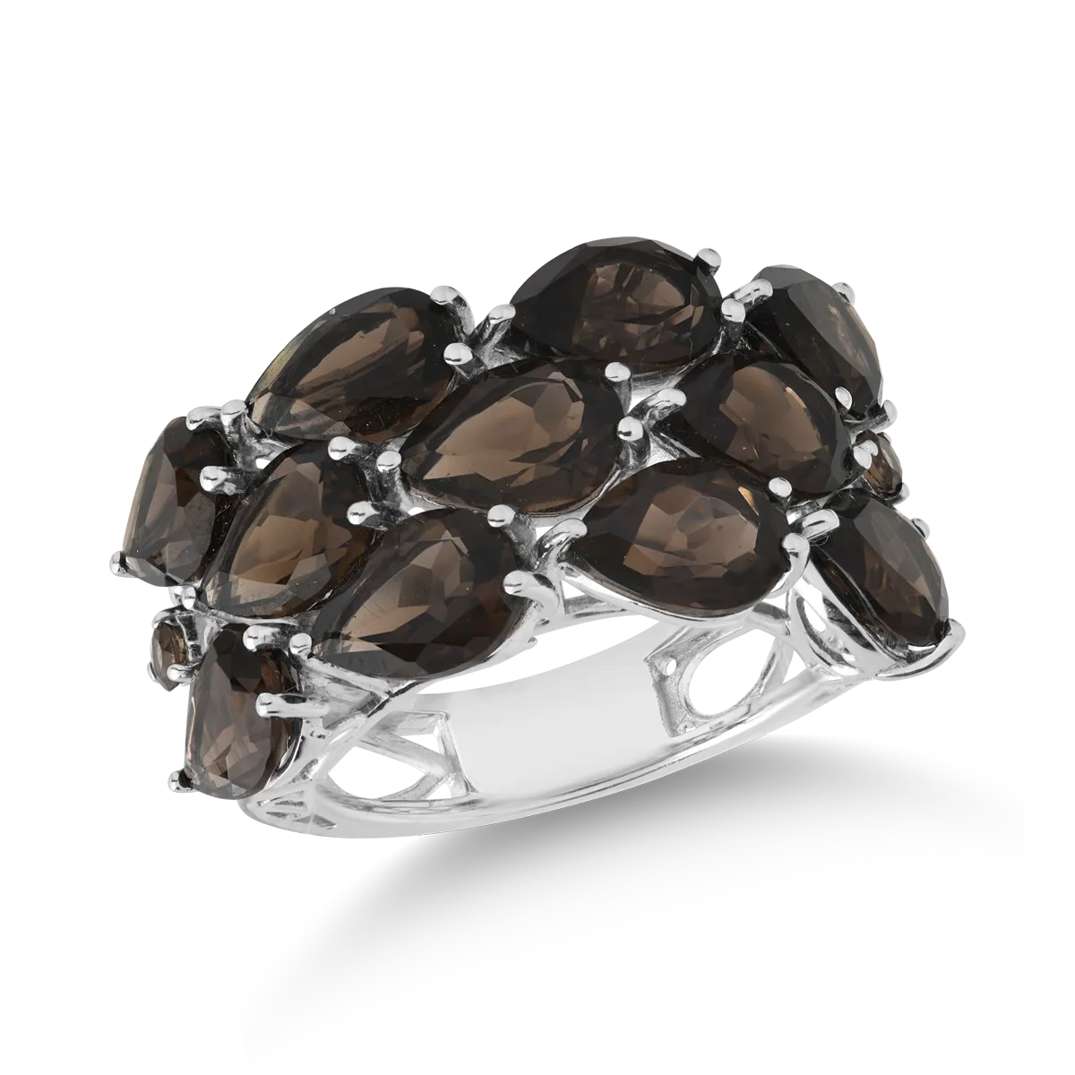 Teilor Inel din aur alb cu cuart fumurii pear si rotunde de 7.5ct