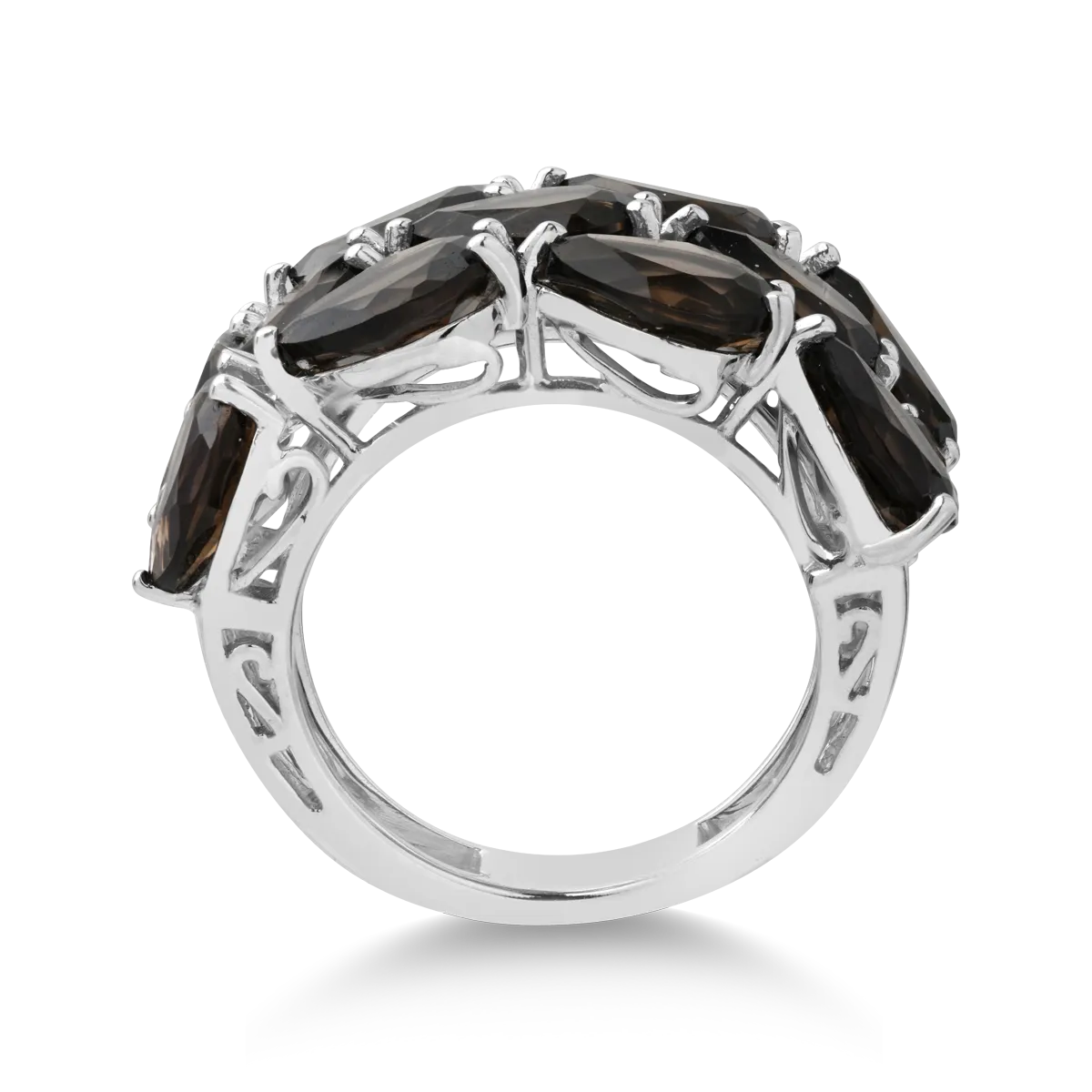 14K white gold ring with smoky quartz of 7.58ct