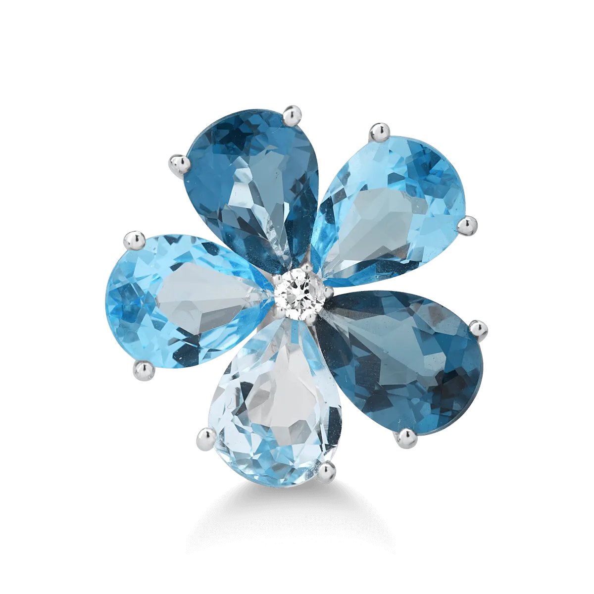14K white gold flower ring with 11.9ct topaz and 0.08ct diamond