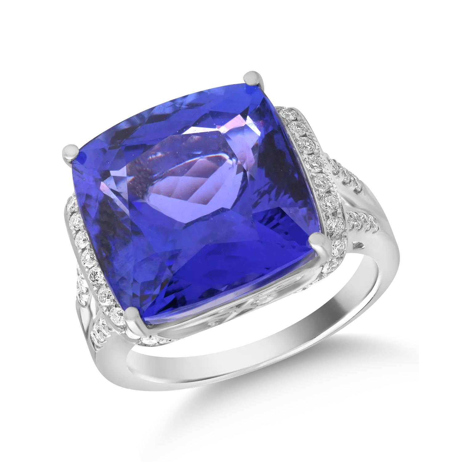 18K fehérarany gyűrű 14.15ct tanzanittal és 0.5ct gyémánttal