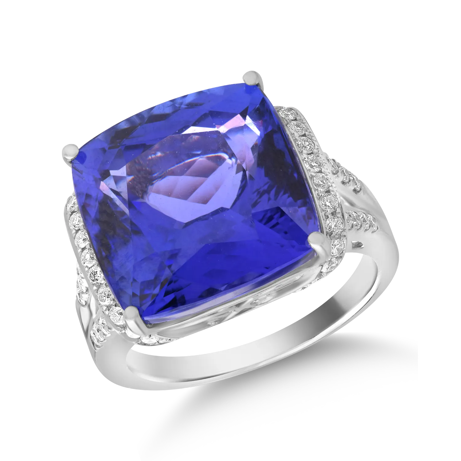 Inel din aur alb cu tanzanit de 14.15ct si diamante de 0.5ct