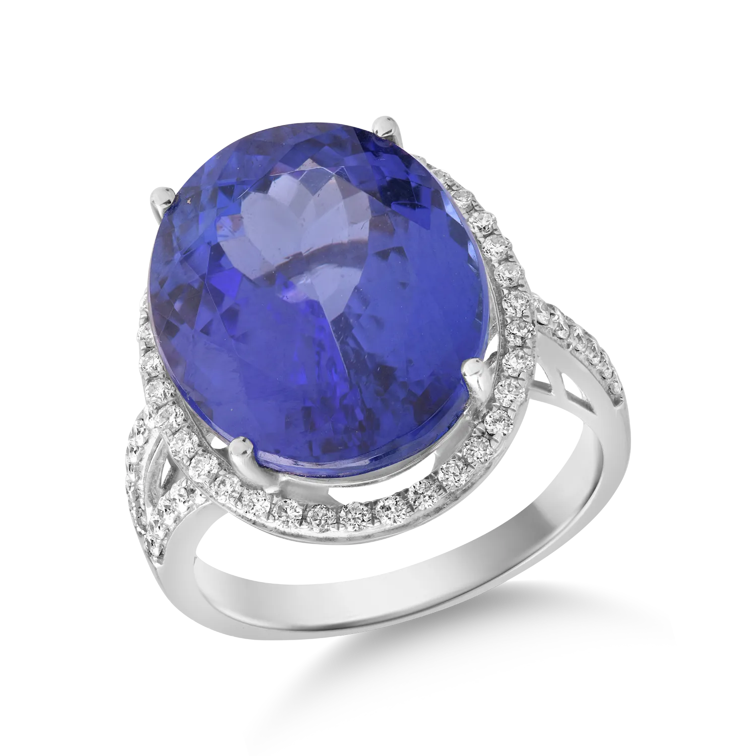 18K fehér arany gyűrű Tanzanite a 12.36ct és gyémánt 0.44ct