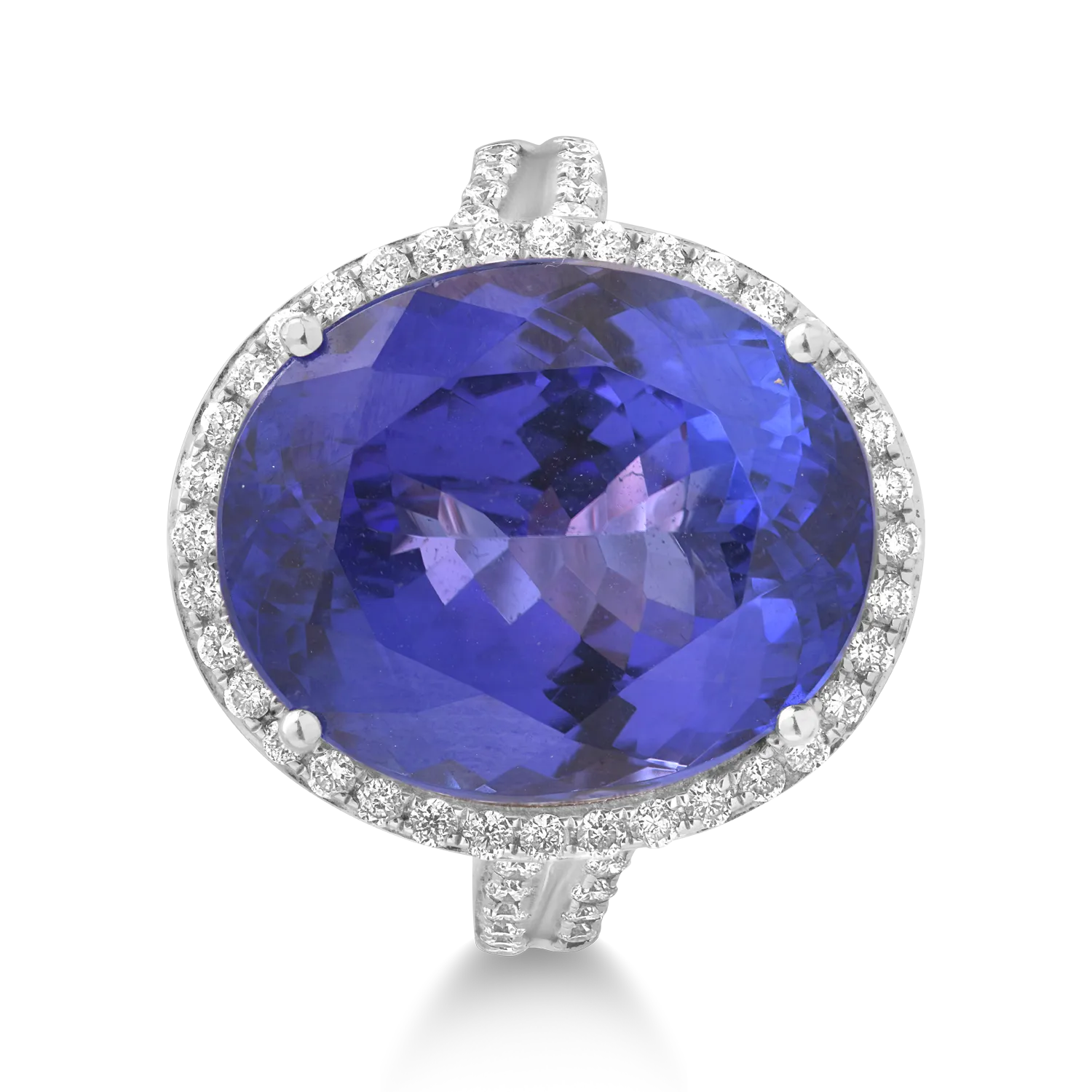 18K white gold ring with tanzanite of 12.36ct and diamonds of 0.44ct