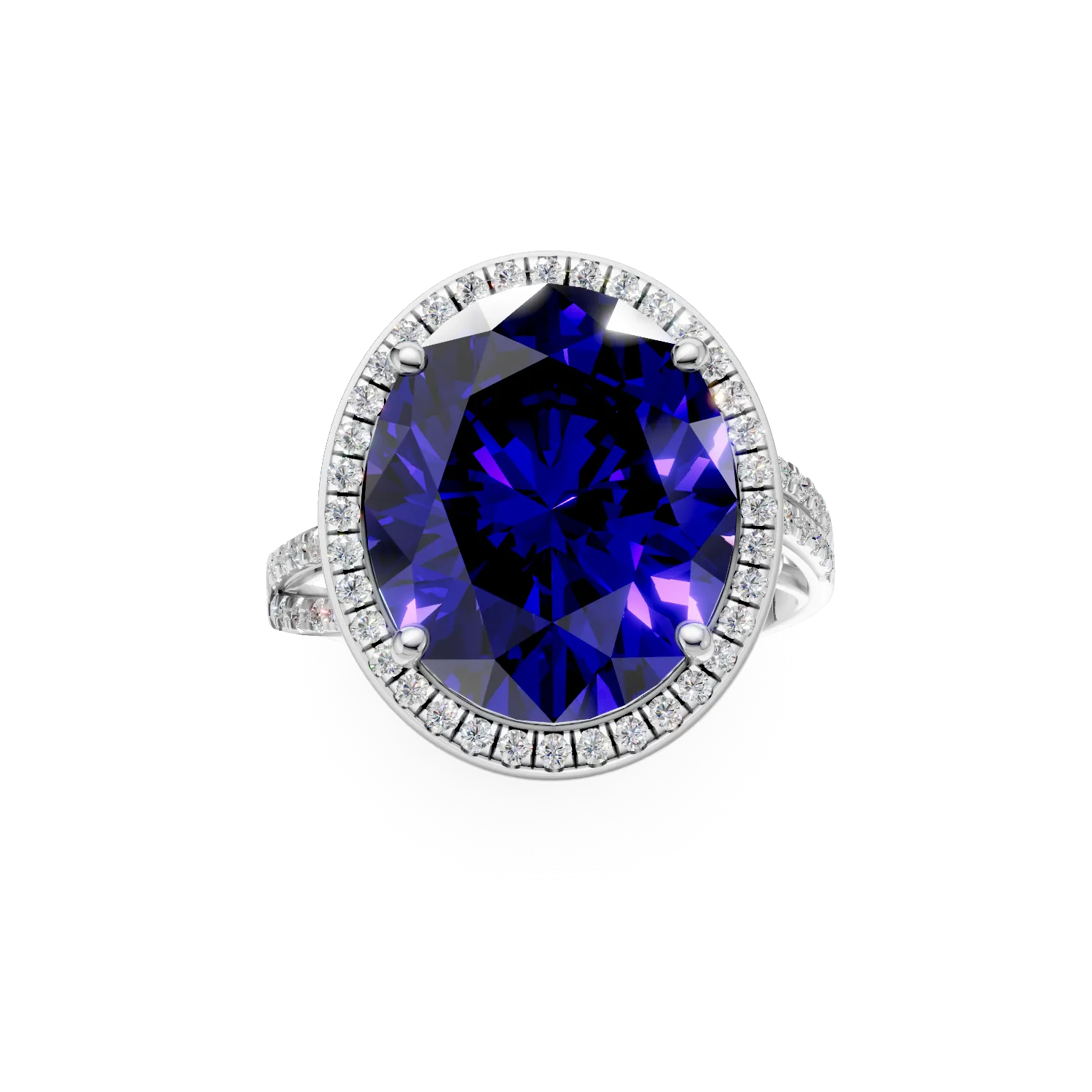 Inel din aur alb cu tanzanit oval de 12.3ct si diamante de 0.4ct