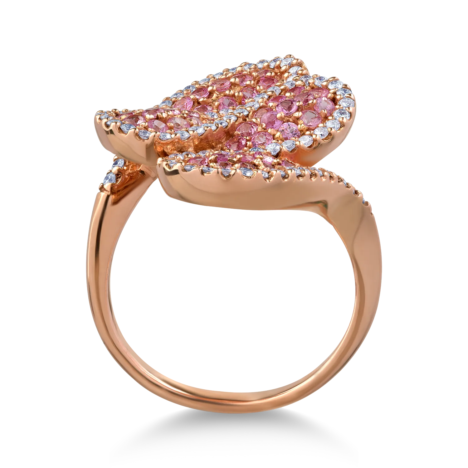 14K rose gold ring with 1.195ct pink sapphires and 0.557ct diamonds