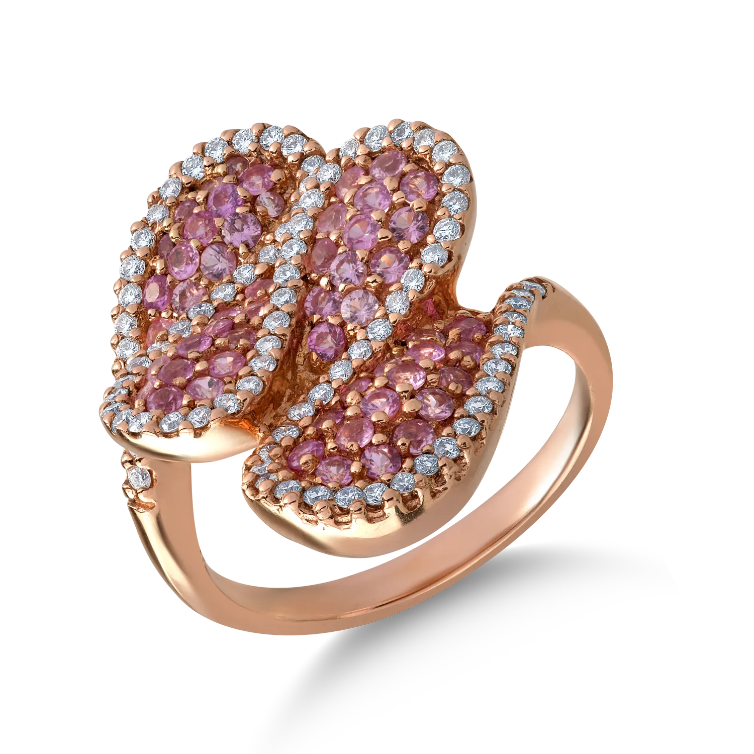 Inel din aur roz de 14K cu safire roz de 1.195ct si diamante de 0.557ct-116060