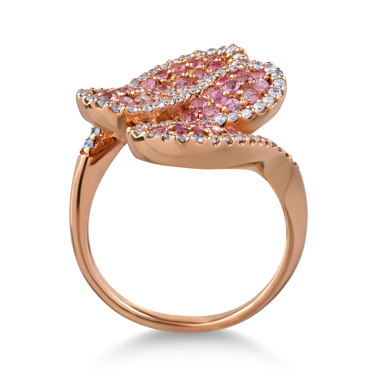 14K rózsa arany gyűrű 1.195ct rózsaszín zafírral és 0.557ct gyémánttal