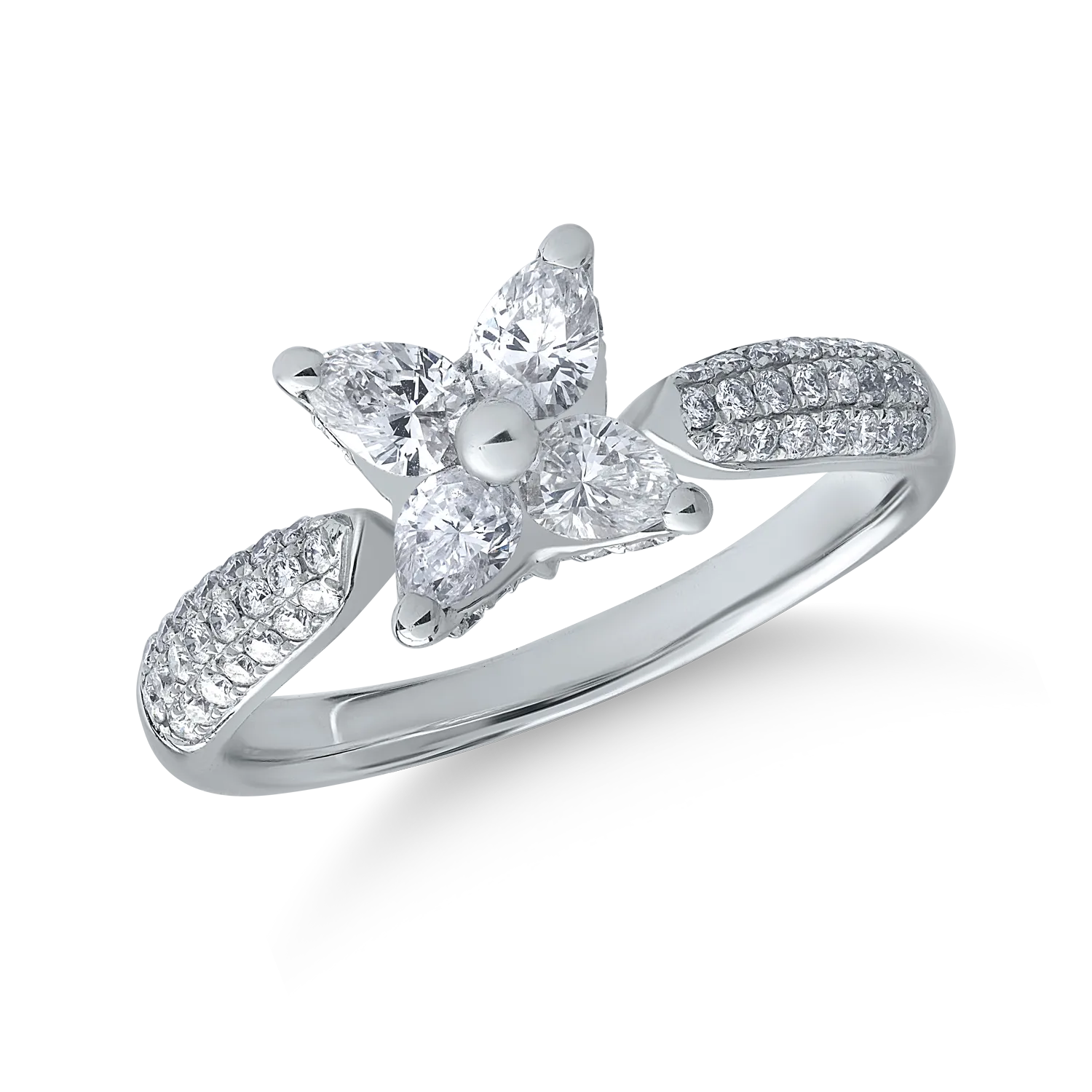 Teilor Inel din aur alb cu diamante marquise si rotunde de 0.89ct