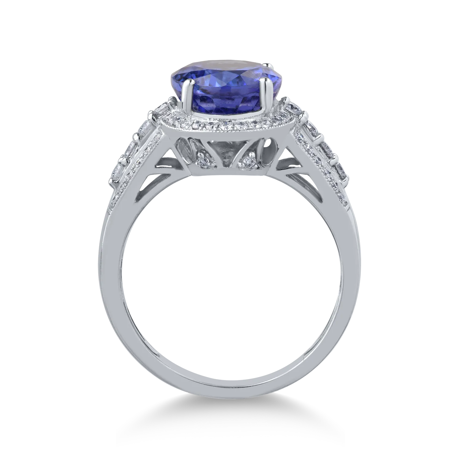 18K fehérarany gyűrű 4.13ct tanzanittal és 0.419ct gyémántokkal