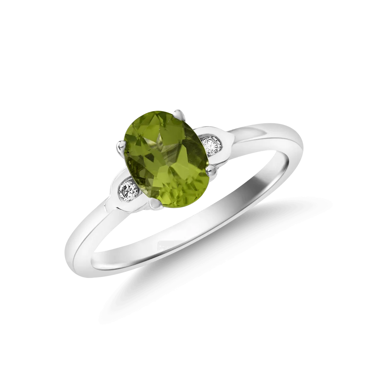 14K white gold ring with peridot of 1.45ct and diamonds of 0.04ct