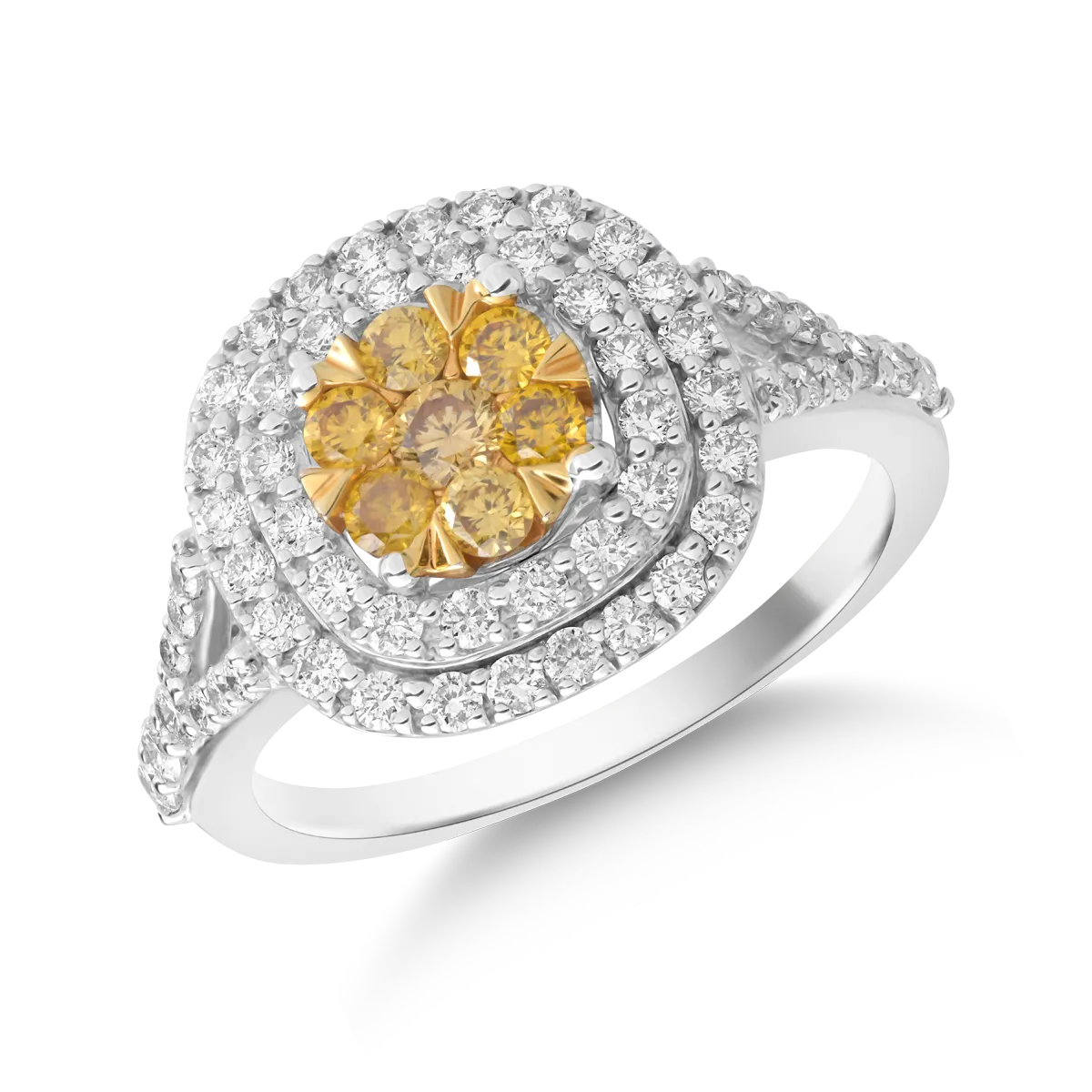 14K fehér arany gyűrű 0.243ct gyémántokkal és 0.515ct gyémántokkal
