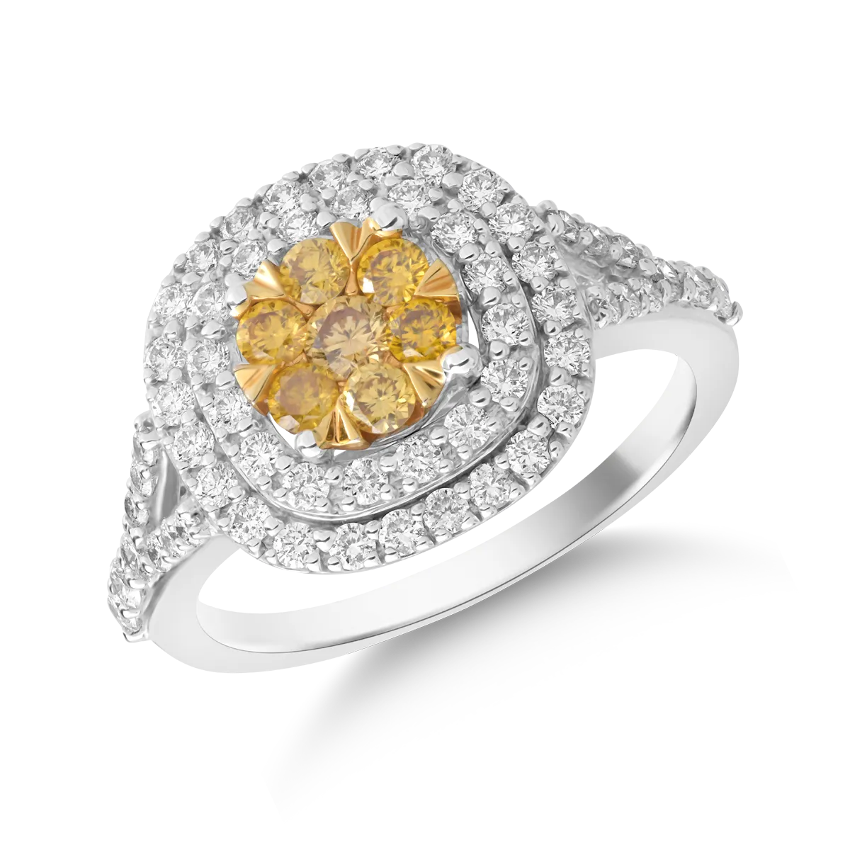 Inel din aur alb de 14K cu fancy diamonds de 0.243ct si diamante de 0.515ct