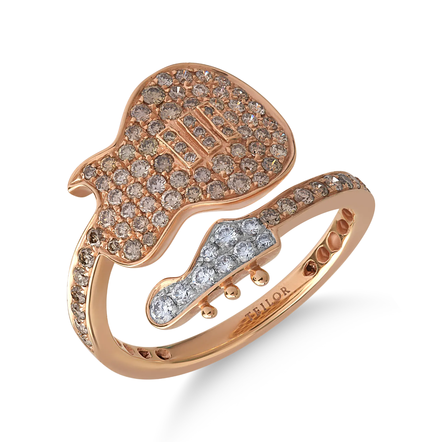 18K rose gold ring with 0.11ct clear diamonds and 0.66ct brown diamonds