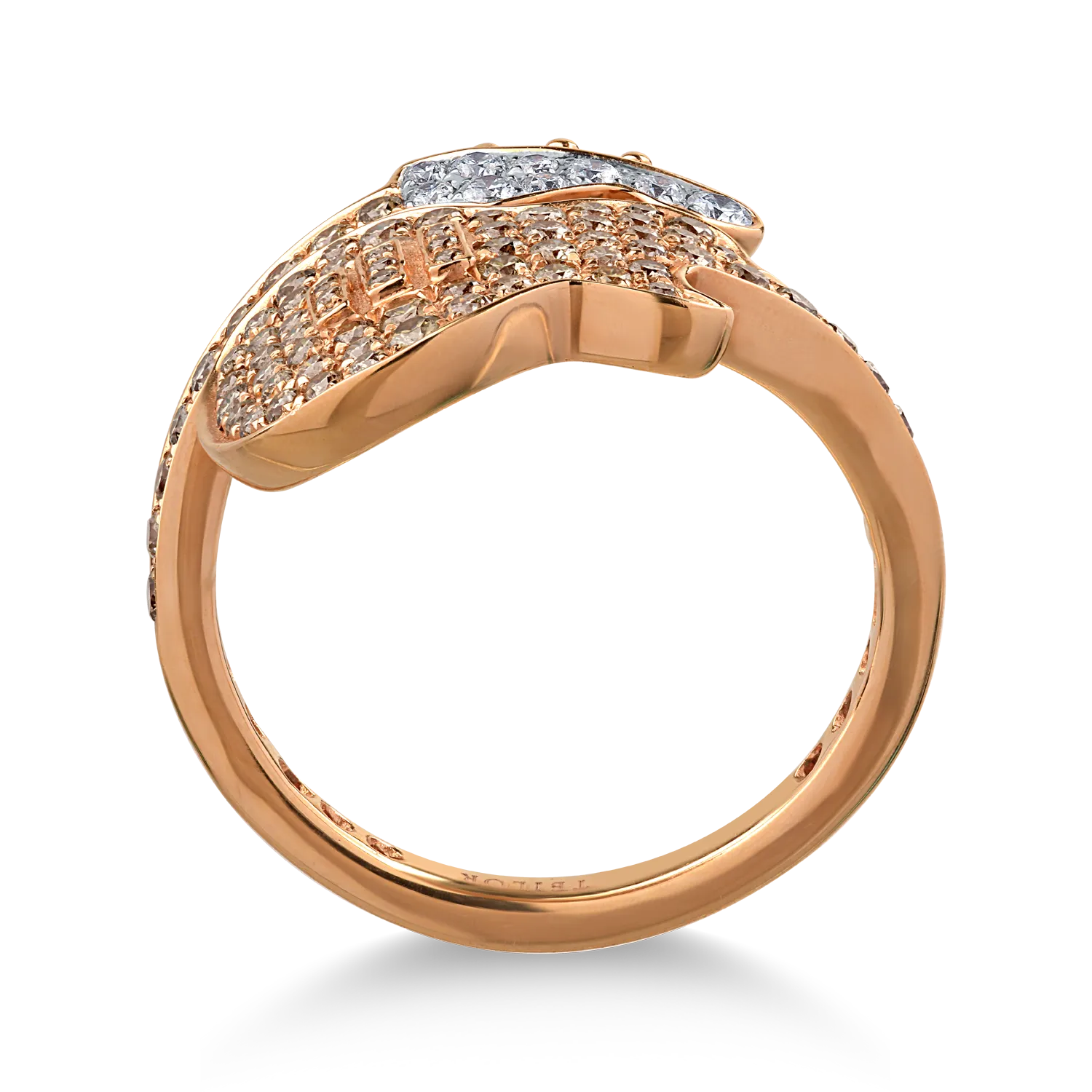 18K rose gold ring with 0.11ct clear diamonds and 0.66ct brown diamonds